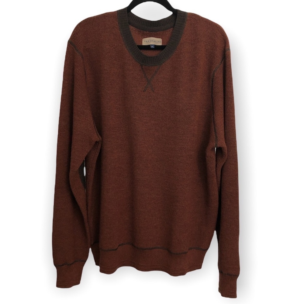 TRUE MEASURE Sweater Men's Size XL Red 100% Wool Pullover Elbow Patches